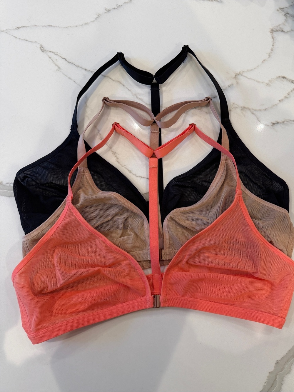 Negative Underwear Sieve Racerback Bras Size 3 Coral, Taupe & Black Mesh